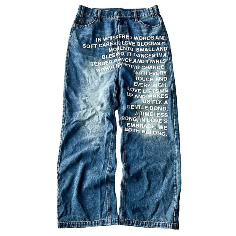 Y2K Vintage Letter Print Jeans / Urban Street Style