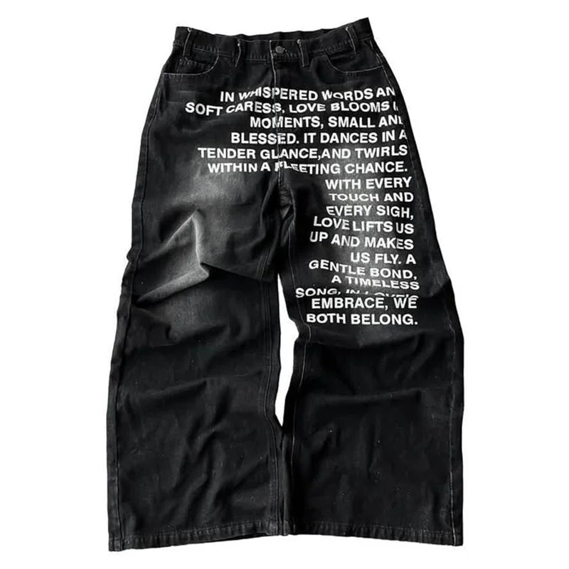 Y2K Vintage Letter Print Jeans / Urban Street Style