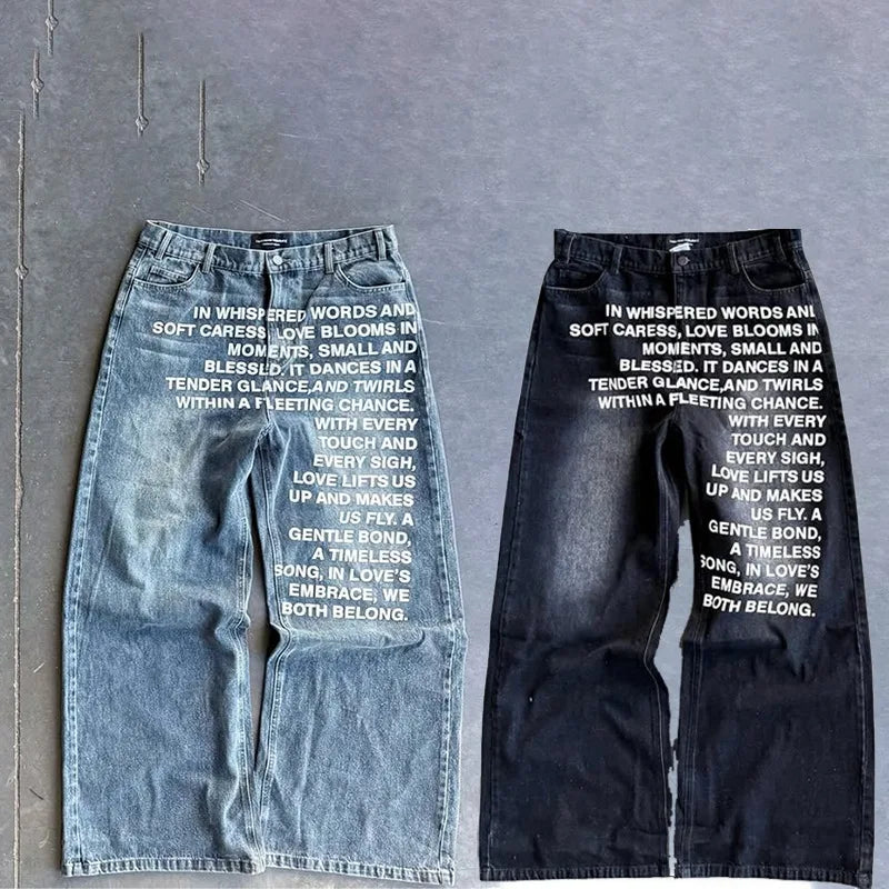 Y2K Vintage Letter Print Jeans / Urban Street Style